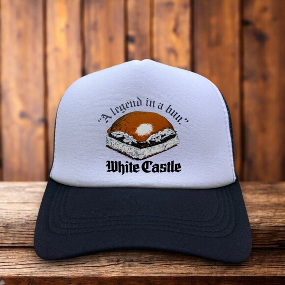 White Castle Mens Trucker Hat Black Fast Food Burger Retro 80s Logo Ball Cap - Picture 1 of 4